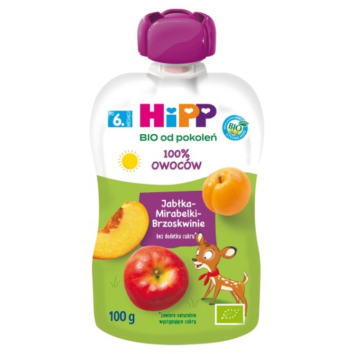 HiPP BIO Ovocné pyré po 6 mesiacoch jablká-mirabelky-broskyne 100 g