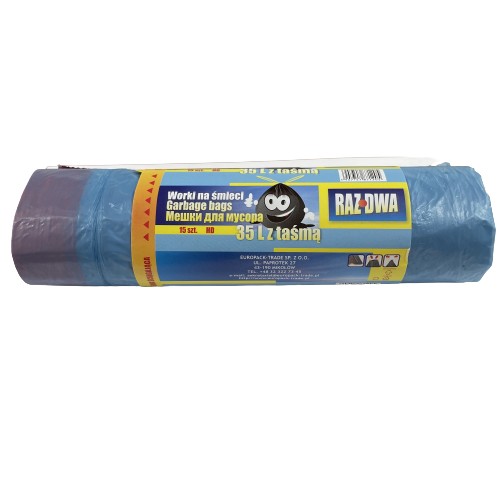 HDPE vrecká so sťahovacou páskou, 35L, modré