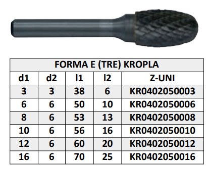 Rezačka rotačný pilník padací oceľ 6x10x6 E Krypton