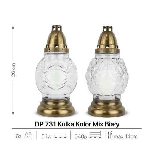 Guľová sviečka 26 cm Biela DP731 Sklenená sviečka s vymeniteľnou vložkou