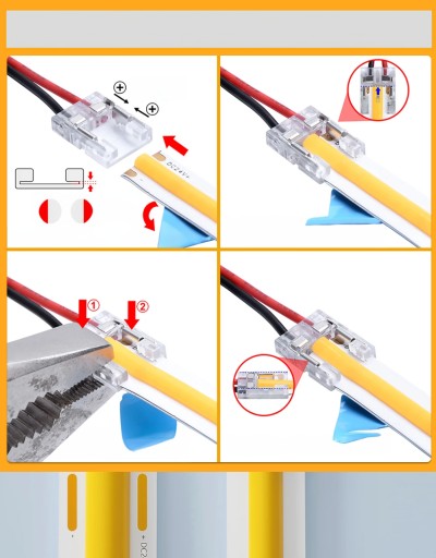 14 cm konektor pre COB LED pásy 8 mm konektorová svorka rýchla montáž, obojstranná