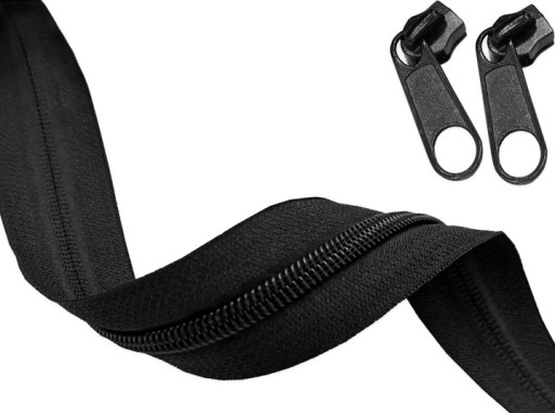 Zips páska 5mm špirálový zips ČIERNA 10m + 20 zipsov