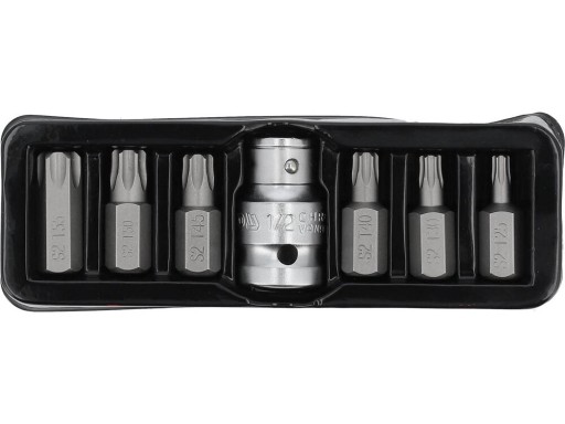 Skrutkovacie bity TORX T25 - T55 + adaptér, s otvorom / sada 7 kusov YATO