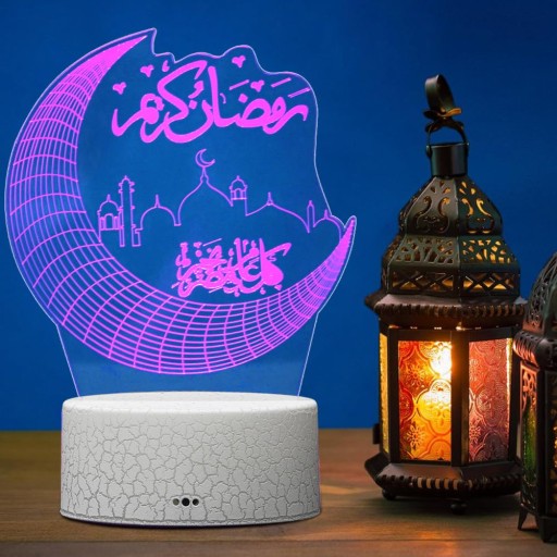 3D RGB LED dekoratívna nočná lampa Ramadan Eid Moon s diaľkovým ovládaním