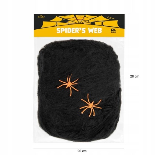 Halloweenska pavučina, čierna bavlna, 60g, 2 pavúky