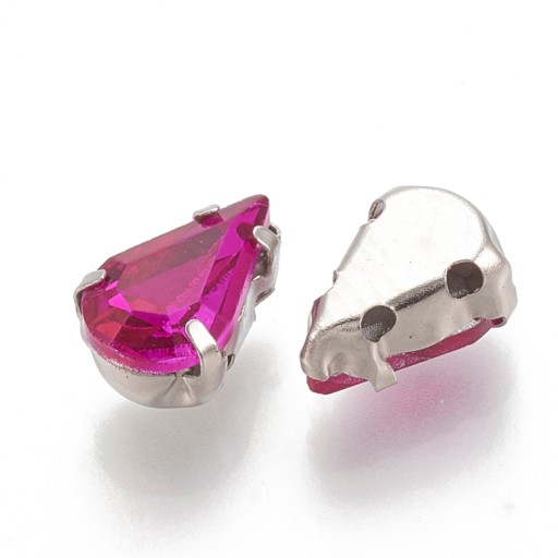 Štrasové kamienky na šitie v košíku, sklo a mosadz, kvapka, 12,5x8x5mm, 10ks