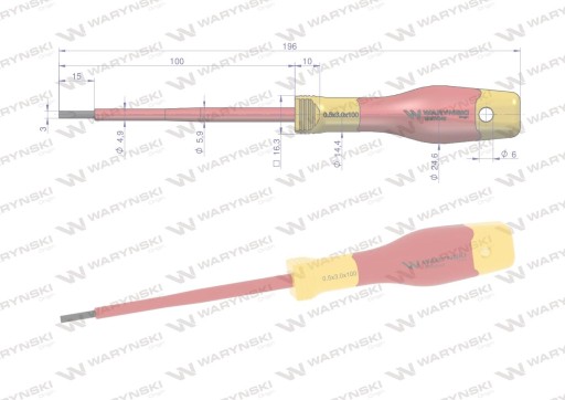 Plochý skrutkovač. zateplené 3 x 100 mm. VDE. oceľ S2, Waryński