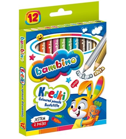BAMBINO školské pastelky hrubé, 12 farieb, zlaté
