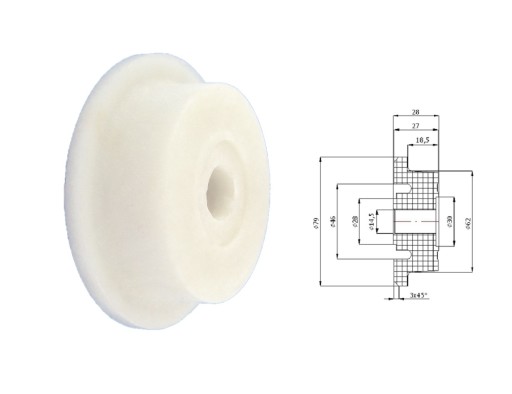 Plastová rolka s priemerom príruby 79 mm, priemer 14,5 mm