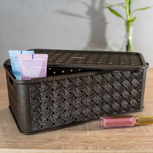 Úložný box Arianna s vekom, hnedá, 29x16,6x11 cm