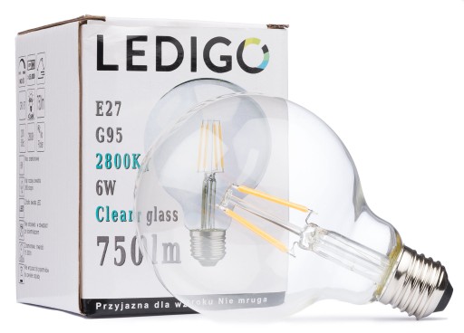 E27 G95 FILAMENT žiarovka 6W číra