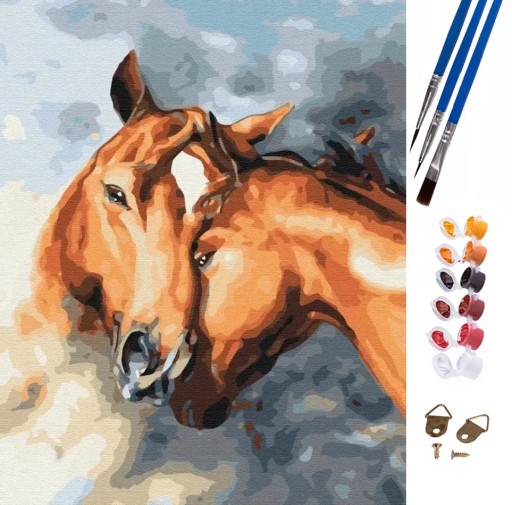 MAĽBA PODĽA ČÍSEL MAĽBA OBRAZ KONÍKY 47x58CM ŠTETCE PLÁTNA