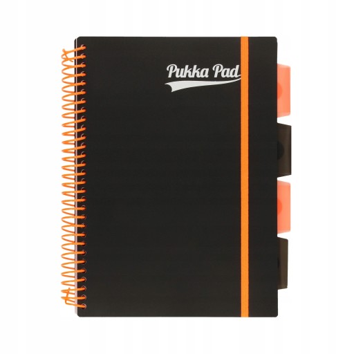 PUKKA PROJECT BOOK PP NEON BLACK Zápisník B5 kruh, oranžový kockovaný