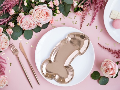 PENIS taniere pre BACHELOR PARTY ružové zlato PENIS 26 cm 6 ks