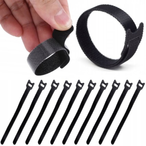 VELCRO BAND organizér na káble 210x12mm Strong Black TIES 10 kusov