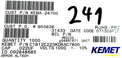 Keramické 0,022uF 22nF 10% 1000V DC 10ks.