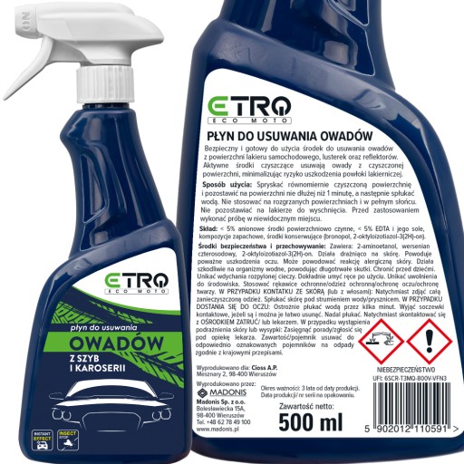 Tekutina na odstraňovanie hmyzu z okien a karosérií 500 ml
