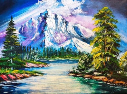DIAMANTOVÁ MOZAIKA MOUNTAIN LANDSCAPE RYBNÍK KREATÍVNA VÝŠIVKA 30X40 CM
