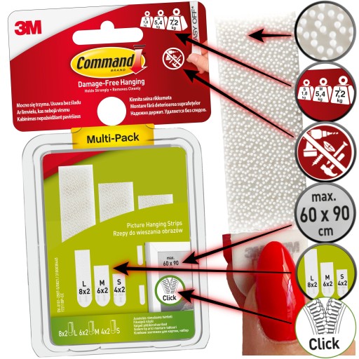 COMMAND VEĽKÝ VELKÝ VELCRO NA RÁMY 4 KS 3,6 KG 17206