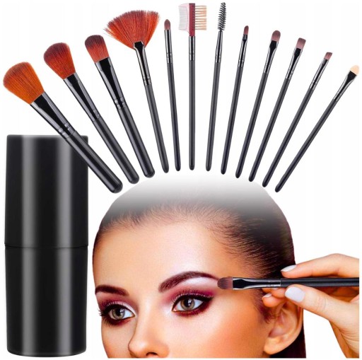 Profesionálna sada štetcov na make-up, 12 ks, čierne puzdro, PUDROVÉ ŠTETY