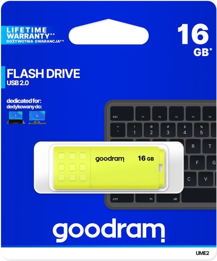 Pendrive GOODRAM 16 GB UME2 USB 2.0 čítanie až 20 MB/s, zápis od 5 MB/s žltá