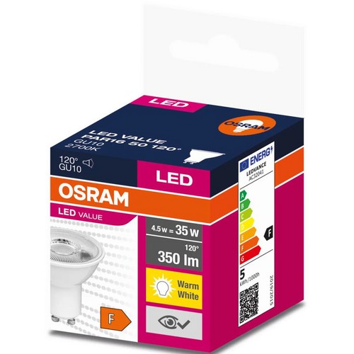 OSRAM LED ŽIAROVKA GU10 4,5W=35W 83lm 2700K 120°
