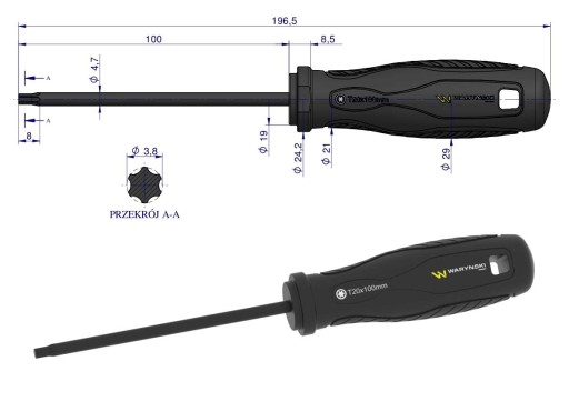 skrutkovač T20. 100 mm. SVCM oceľ. Waryński