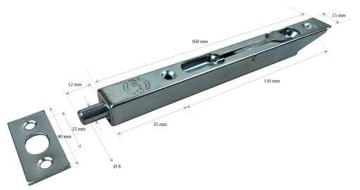 Predná závora, západka dverí 160mm POZINKOVANÁ