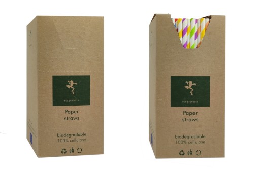 BOX papierové slamky s farebnými prúžkami/250 kusov
