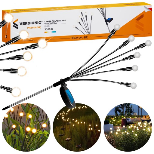 Solárna lampa, čierna, 6xLED, gule, teplá biela, 70 cm