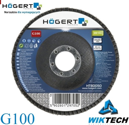 Lamelový kotúčový brúsny kotúč 125x22,4 G100 Hoegert HT8D054