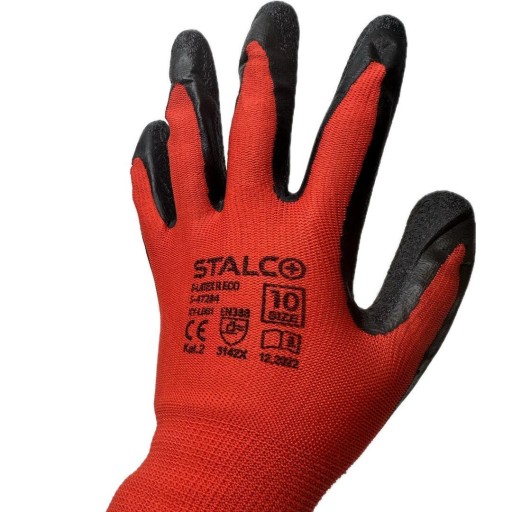 STALCO, polyester 10, červené, pracovné rukavice BOZP do záhrady a garáže