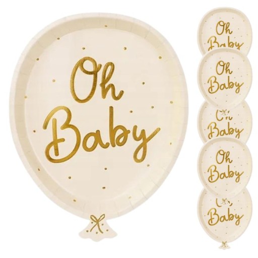 Baby sprchové taniere One Year Old Oh Baby béžové papierové taniere 22cm 6 ks