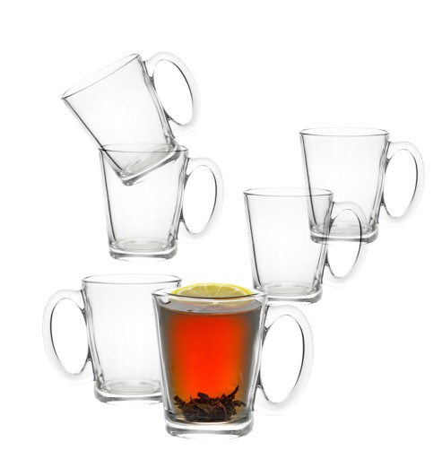 Sada 6 ks sklenených hrnčekov, poháre na kávu Altom Design Leon s uškom, 300 ml