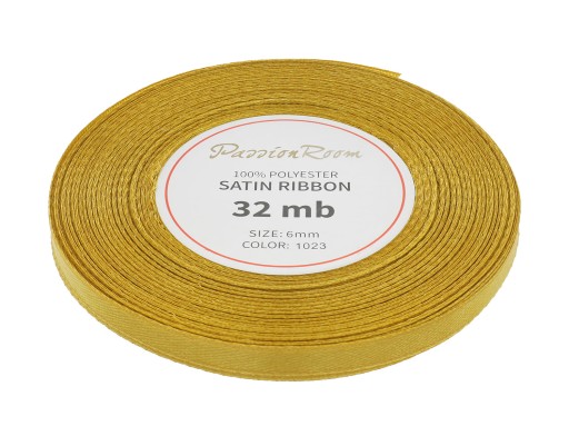 Stuha, saténová stuha na svadobnú výzdobu, 6mm, 32mb, zlatá