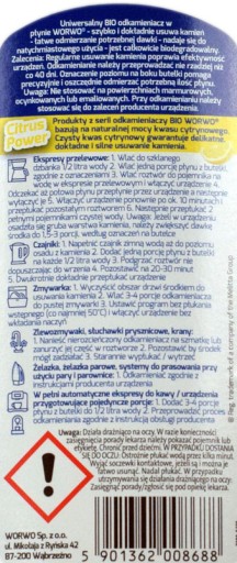 BIO odstraňovač vodného kameňa pre Espresso kávovar Kanvica Umývačka riadu 250ml