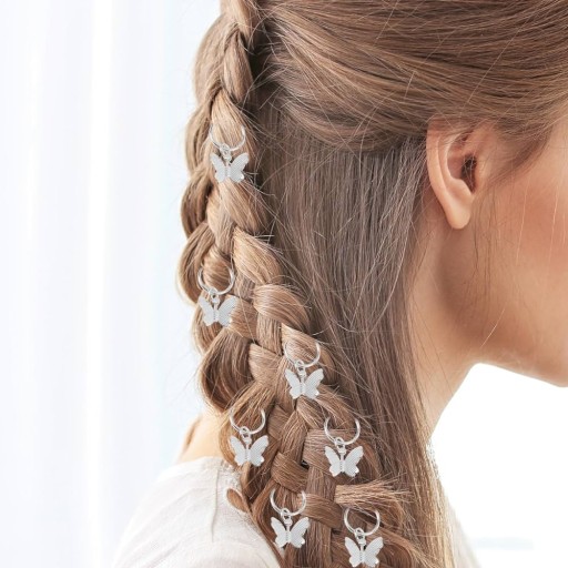 Korálky Ozdoby do vlasov vrkoče ozdoby prstene SILVER BUTTERFLYS 5 KS