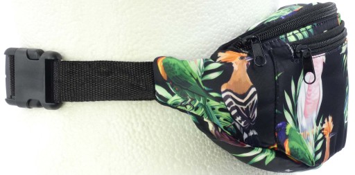 Taška do pása s bedrovým pásom, papagáje, palmy, 3 zipsy