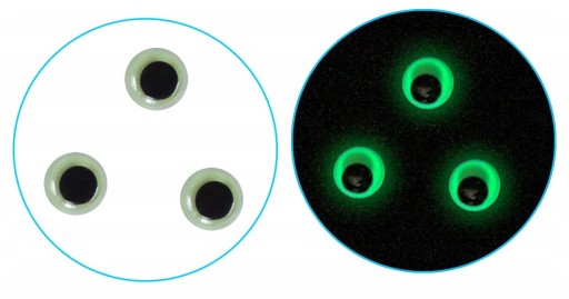 POHYBLIVÉ FOSFORISTICKÉ OČI 12MM 30 KS. - DEKORÁCIE