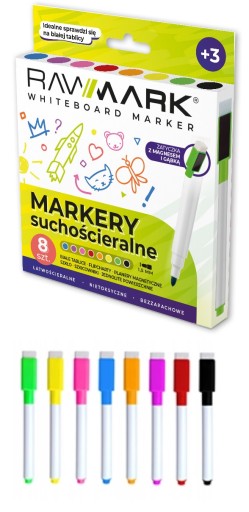 ZNAČKY NA DOSKY SMAZAteľné za sucha - 8 FARIEB - RAWMARK