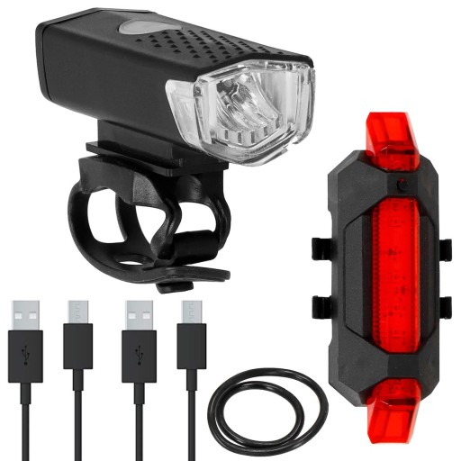 SET BICYKLOVÝCH SVIETIDIEL PREDNÉ + ZADNÉ LED USB BICYKLE LAMPA VÝKONNÉ SVETLO
