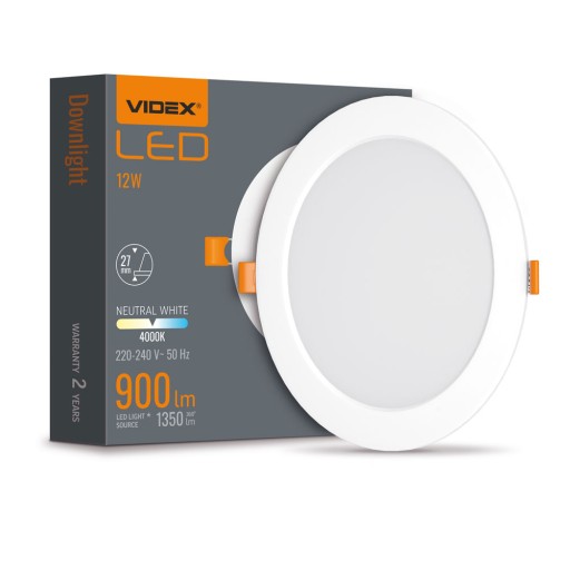 Videx LED vstavané svietidlo, biele, okrúhle, 12W, 900lm, 4000