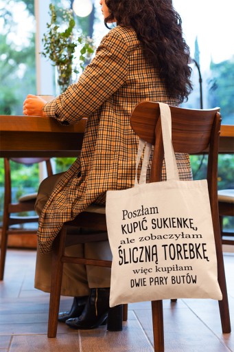 Béžová nákupná taška IŠLA SOM KÚPIŤ ŠATY ALE