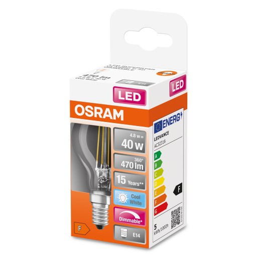 Osram LED guľová žiarovka 4,8W = 40W E14 4000K DIM