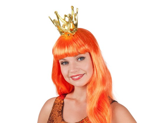 Dievčenský kostým s korunou princeznej kráľovnej na karneval v zlatej farbe