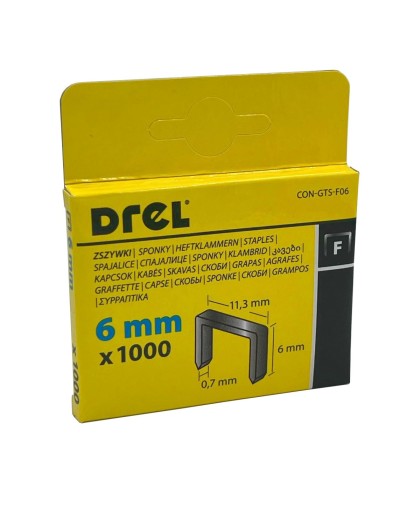 ZOŠÍVAČKY TYP F 6 x 11,3 x 0,7 mm PRE ODBERATEĽA 1000 ks