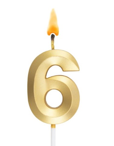 sviečka číslo SIX zlatá narodeninová torta číslo 6