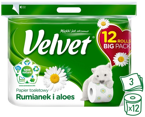 Zamatový toaletný papier CHAMOMILE and ALOE vonná celulóza 12 roliek