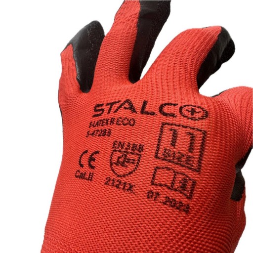 STALCO, polyester 11, červené, pracovné rukavice BOZP do záhrady a garáže