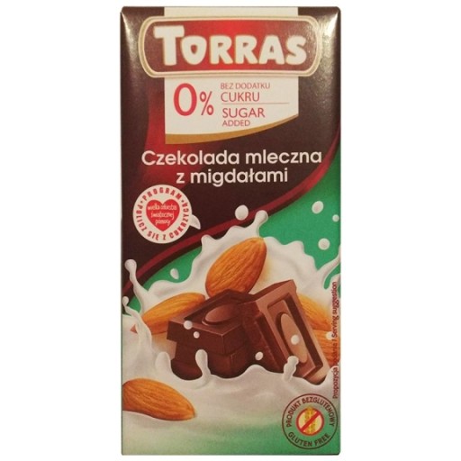 Torras Mliečna čokoláda s mandľami BEZ CUKRU 75g
